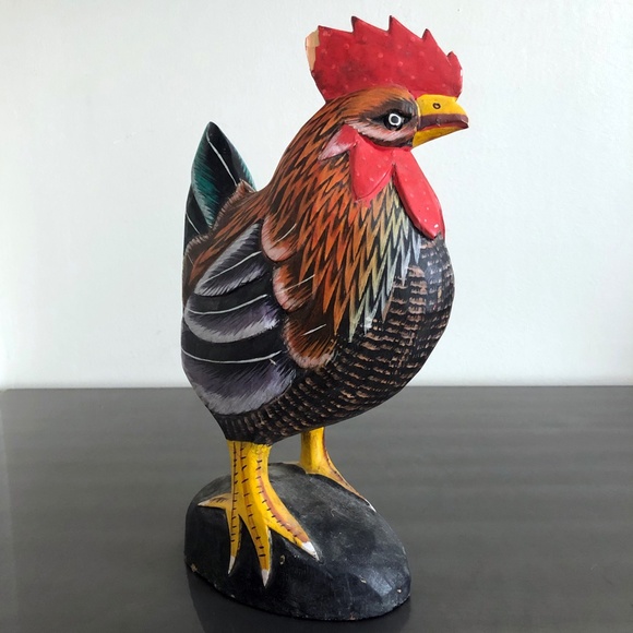 Vintage Carved Handprinted Wooden Rooster - Picture 5 of 10